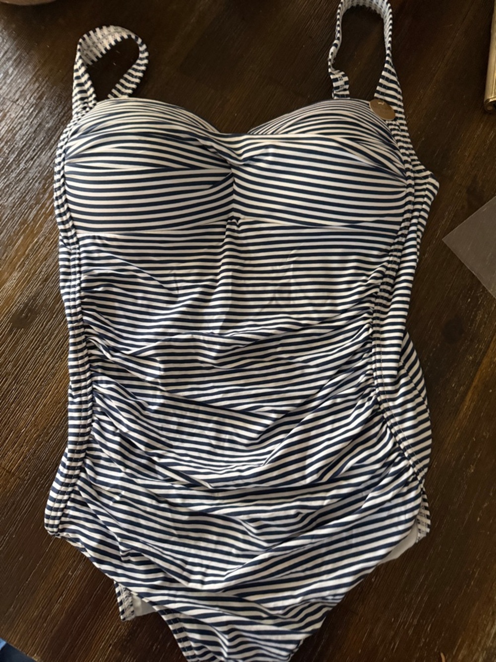 Striped Navy and White One-Piece Swimsuit